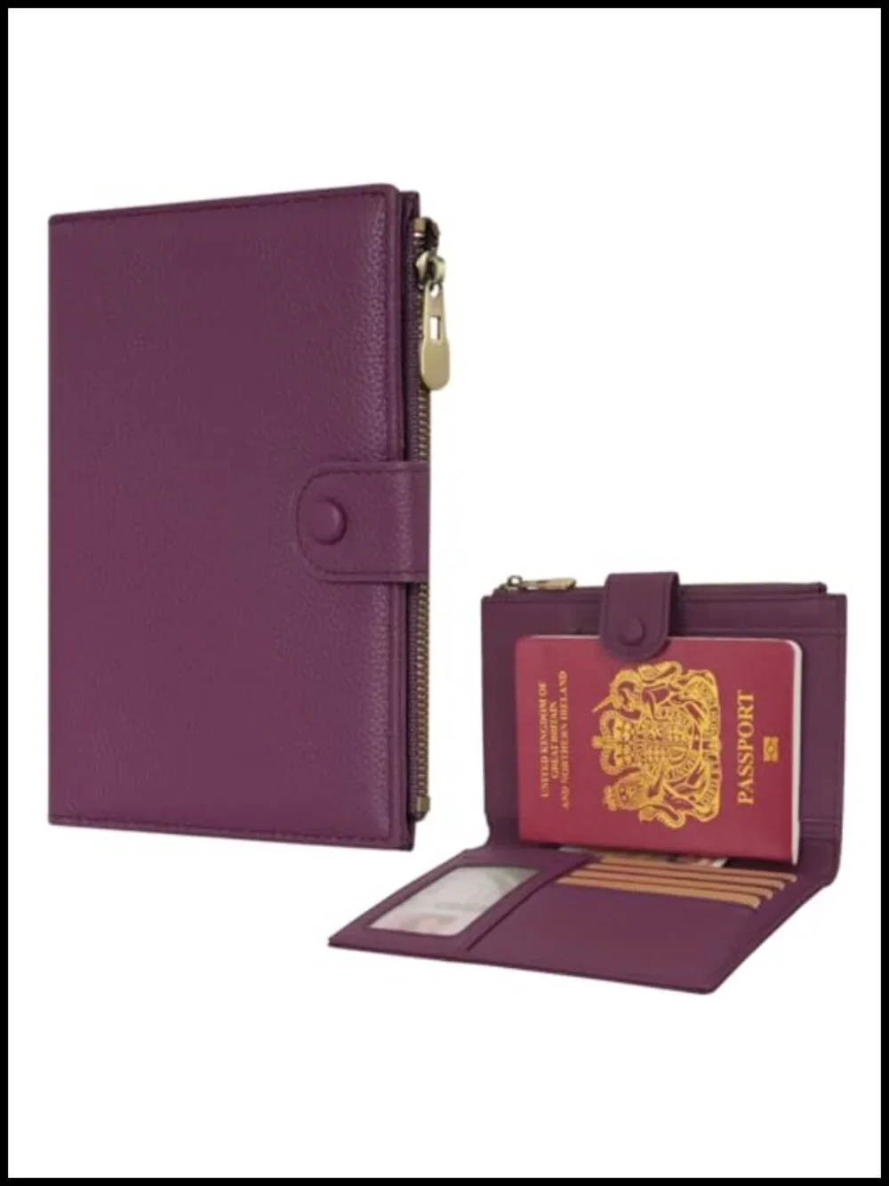 Genuine Leather Passport Cover RFID Blocking Travel Wallet with Zipper Pocket